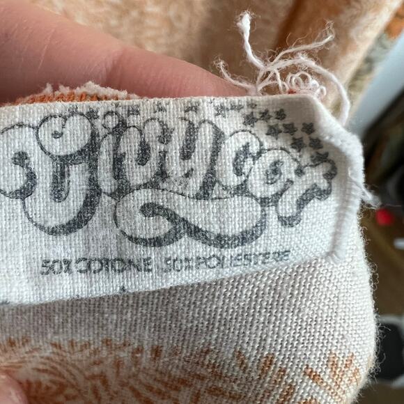 Vintage 50s 60s Floral Rectangular Tablecloth Orange White Yellow MCM 55 x 72 - Picture 9 of 9